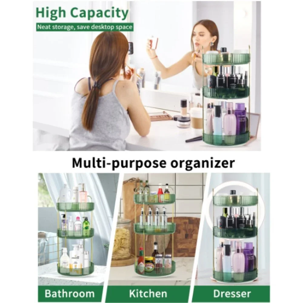 3 Tiers - 360° Turntable Makeup Organizer - Lazy Susan Cosmetics Storage